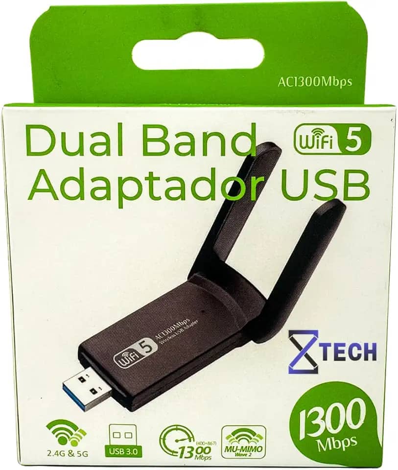 Adaptador Wireless Wifi USB 3.0 Dual Band 5Ghz e 2.4Ghz 1300mbps com duas Antenas 8X TECH
