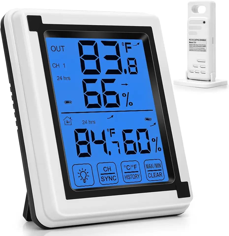 Termometro Ambiente, Higrometro Digital, Alcance de 60 m, Termômetro para Ambientes Internos e Externos, Termometro Ambiente Externo, Higrômetro Digital sem Fio, Monitor de Temperatura e Umidade