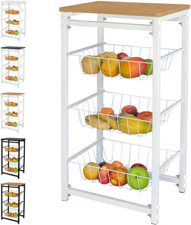 Utility Fruteira De Chao Cozinha Tampo Madeira Florenca de Ferro Cor:Branco/Itauba