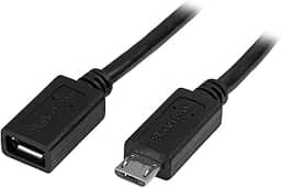 StarTech. Cabo de extensão micro-USB com 0,5 m de 20 polegadas - M/F - Micro USB macho para Micro USB fêmea (USBUBEXT50 cm), preto