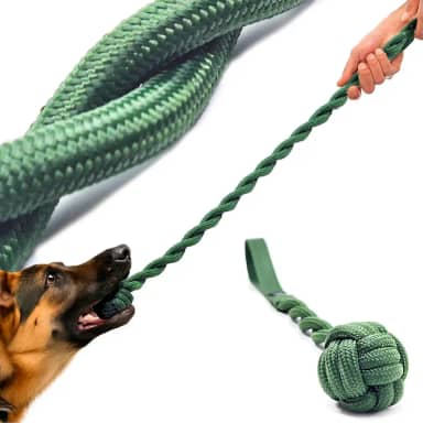 ApoloDog Cabo de Guerra Premium, Corda Trançada de Polipropileno 50CM ATÉ METRO com Alça Reforçada, para Interação e Treinamento de Cães BRINQUEDO INTERATIVO (VERDE MILITAR, P - 50CM)