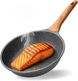 Frigideira Antiaderente Grande Revestimento Cerâmica Cabo de Madeira Frita Sem Óleo Saudável Resistente Funda e Durável Compatível com Fogão de Indução Gás Elétrico e Vitrocerâmico Fácil Limpeza