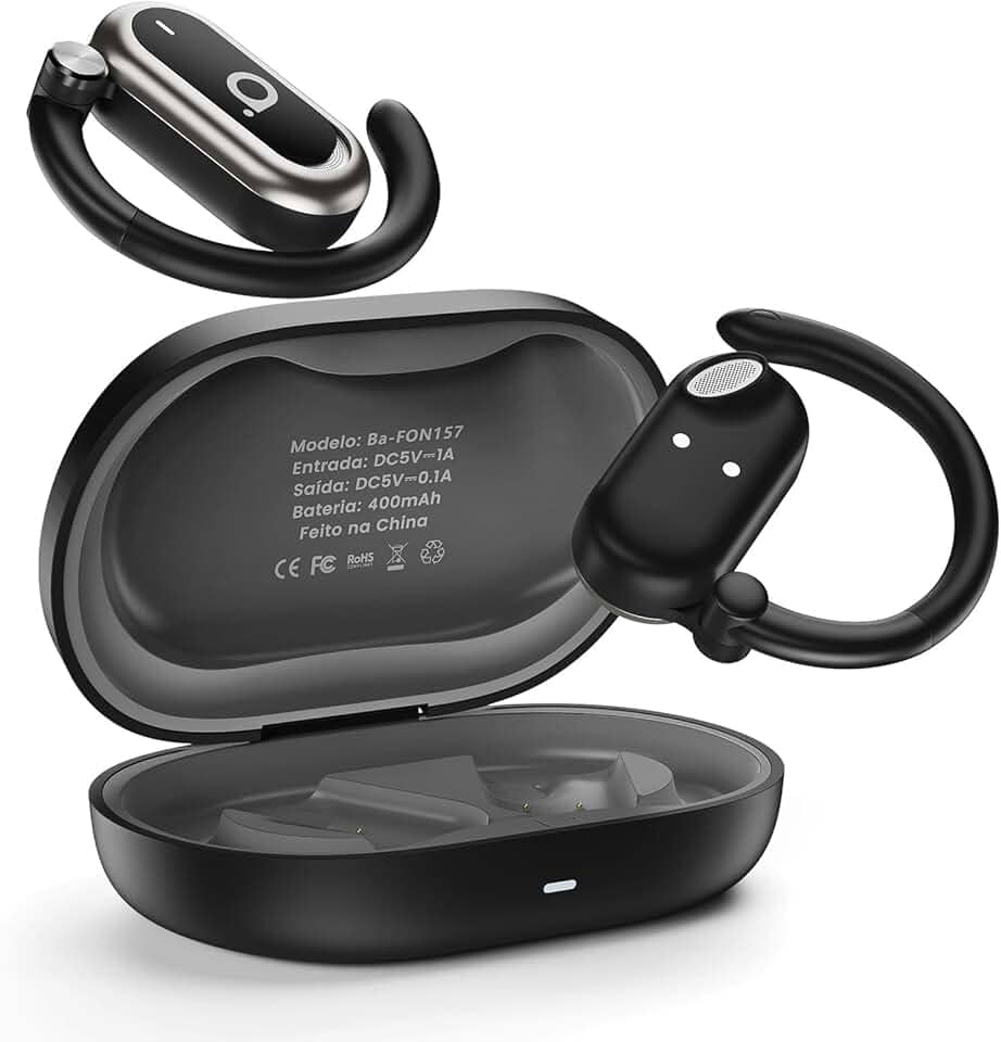 Basike Fone de Ouvido Bluetooth 5.4 OWS, Fone de Ouvido Sem Fio Esportivo HiFi Estéreo Som, IPX4 à Prova D'Água, Redução de Ruído ENC, 30h de Autonomia e Case Voz para Corrida e Exercícios (Preto)