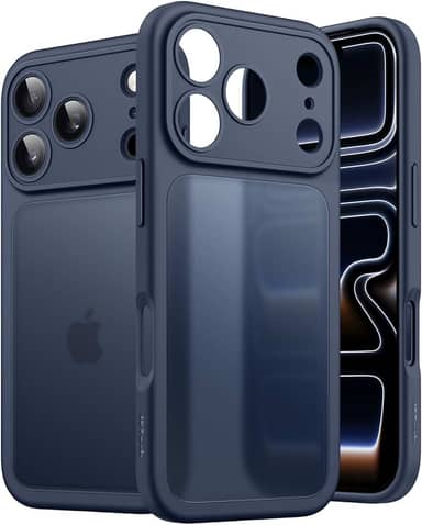 JETech Capa Matte para iPhone 17 Pro 6,3 Polegadas, Proteção Contra Quedas de Nível Militar À Prova de Choque, Proteção Completa da Lente da Câmera, Case Traseira Translúcida Fosca (Azul Escuro)
