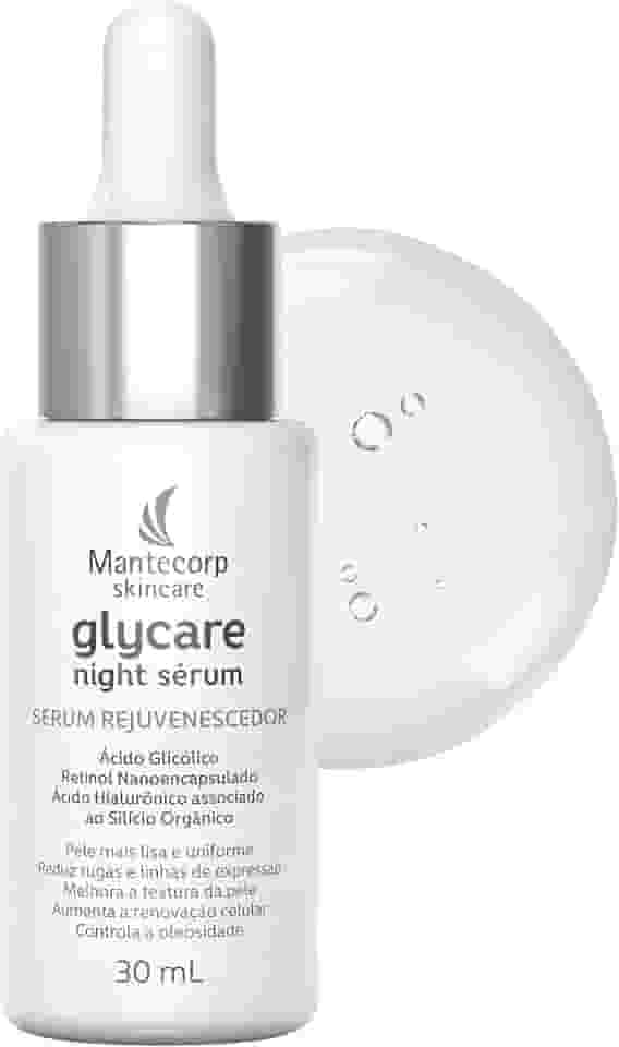 Sérum Rejuvenescedor Facial Glycare Night - 30ml - Ação Noturna com Retinol e Ácido Hialurônico - Auxilia na Firmeza da Pele - Textura Leve e Absorção Rápida - Mantecorp