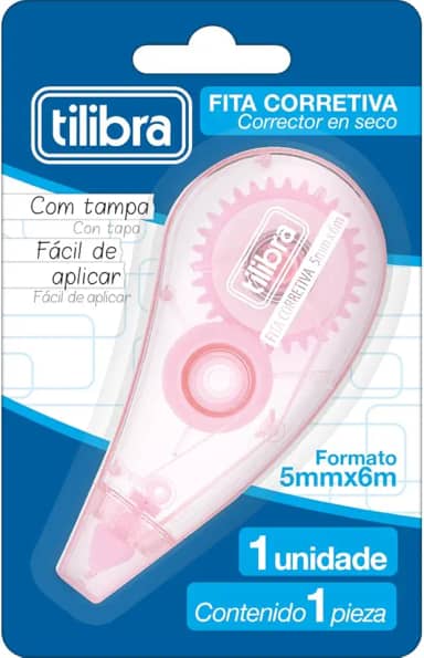 Tilibra - Corretivo em Fita 5mmx6m Rosa Claro - Blister com 1 Unidade