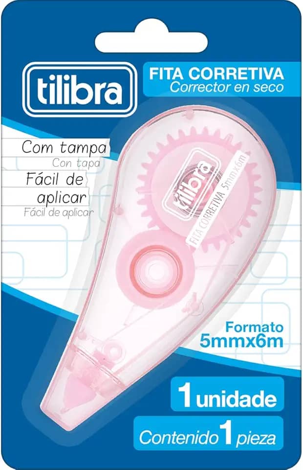 Tilibra - Corretivo em Fita 5mmx6m Rosa Claro - Blister com 1 Unidade