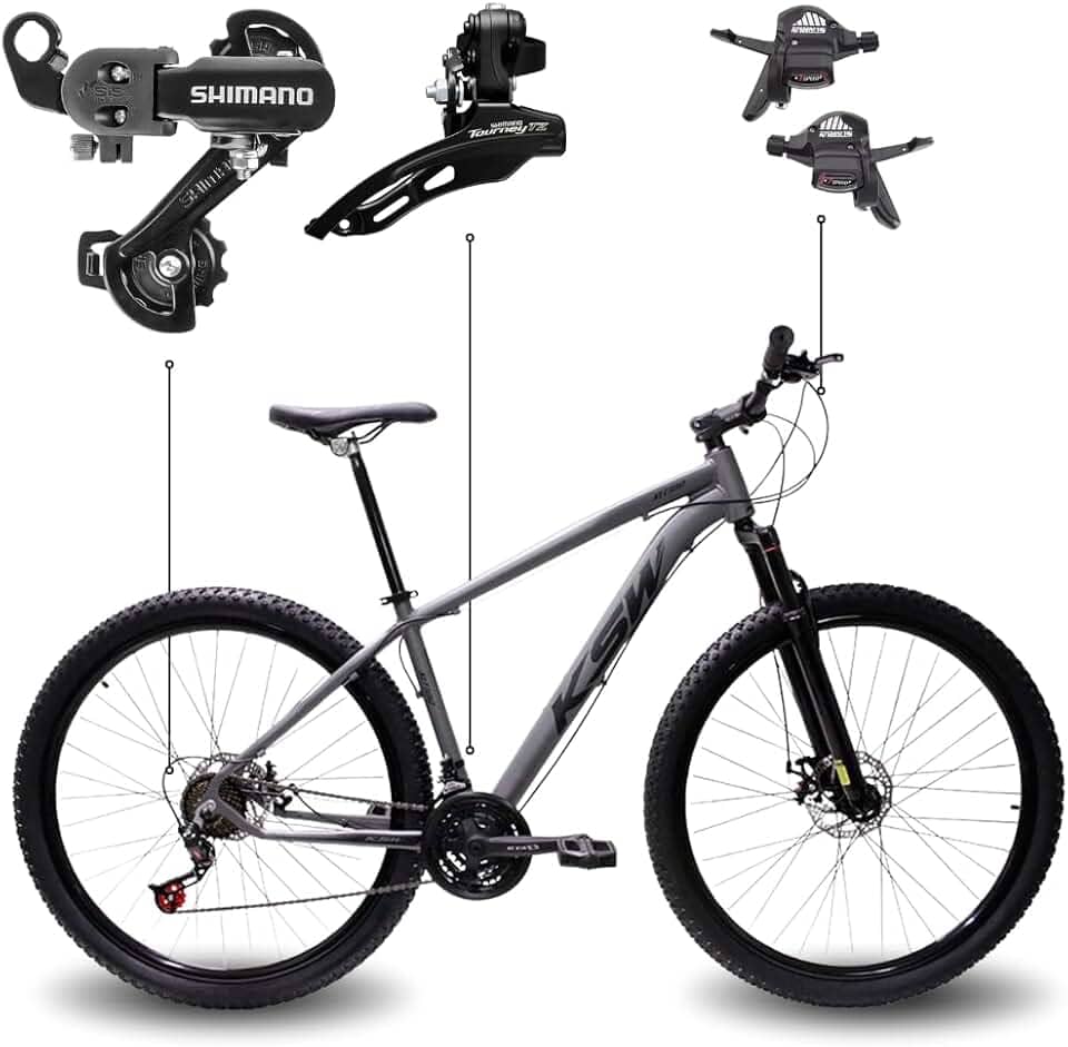 Bicicleta Aro 29 KSW XLT 100 21 Marchas Shimano Quadro Alumínio Freio Hidráulico MTB