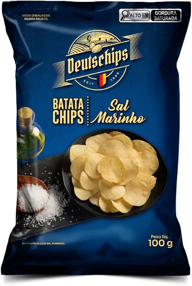 Salgadinho Batata Chips Sal Marinho Deutschips 100G, Batata Frita Lisa Sabor Sal Marinho, Azul