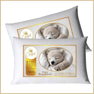 Kit 2 Travesseiros Lavável Fibra Importada Premium Antialérgica Altura Regulável
