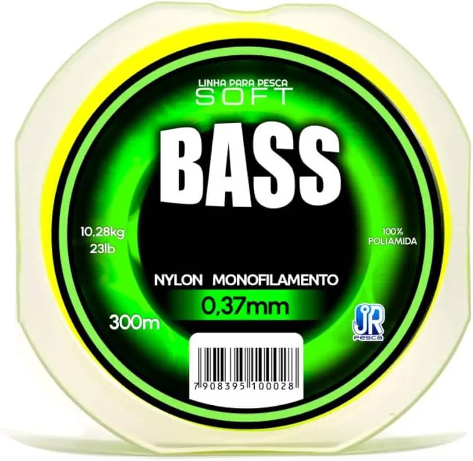 JR Pesca Linha Monofilamento Soft Bass 0,37mm 300m Amarela Alta Resistência Alta Performance Baixa Memória Arremessos Precisos e Potentes