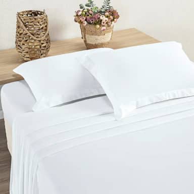 Jogo de Lençol 4 Peças 400 fios Algodão - Fio Egípcio - Aba Americana (Branco, KING)