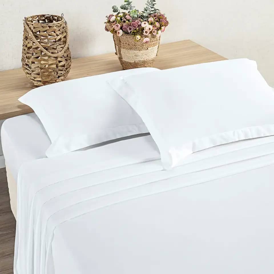 Jogo de Lençol 4 Peças 400 fios Algodão - Fio Egípcio - Aba Americana (Branco, KING)