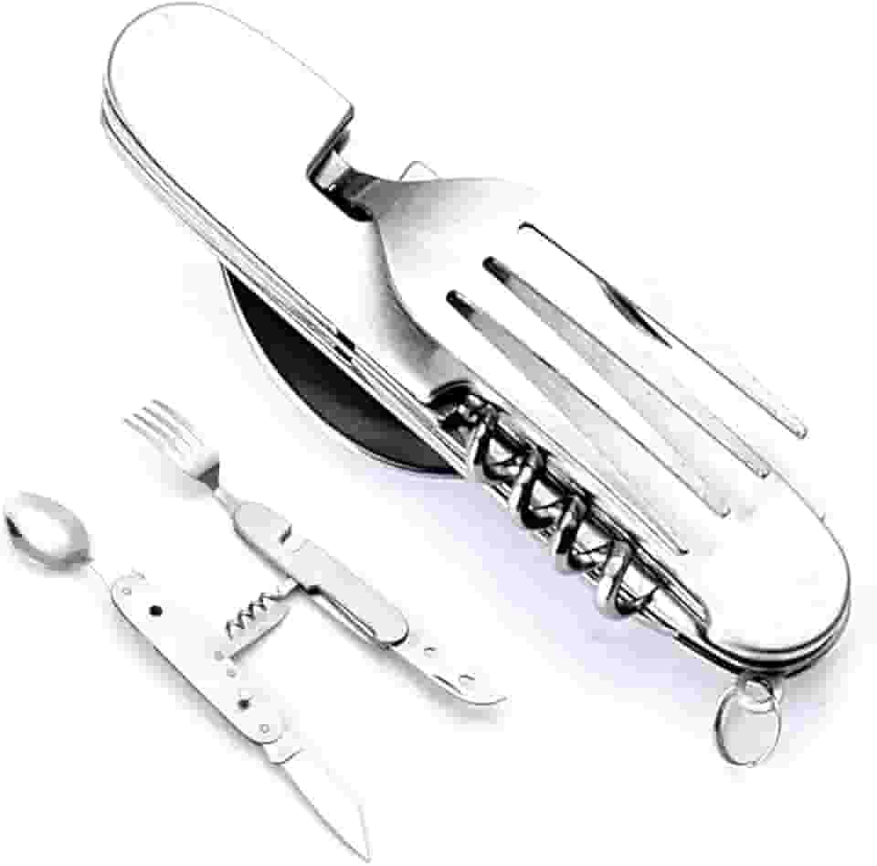 Talher Multifuncional de Aço Inoxidável 6 em 1 Acampamento e Pescaria