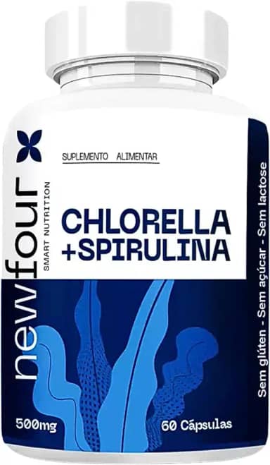 Chlorella + Spirulina NewFour – 500mg | Suplemento Natural de Algas para Energia, Desintoxicação e Bem‑Estar | Sem Glúten, Açúcar ou Lactose