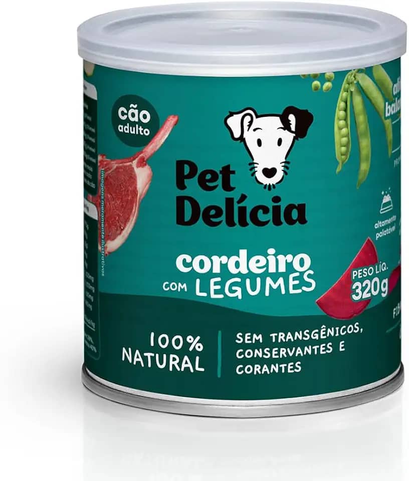 Pet Delícia Cordeiro com Legumes 320g, Alimentação Natural Super Premium para Cães Sensíveis, Peles Sensíveis