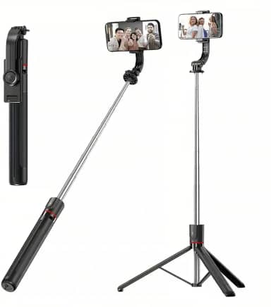 BEMMY Tripé Extensível 170CM para Celular, Vara de Selfie com Clipe, Tripé de Viagem com Clipe de Telefone Destacável e Controle Remoto para iPhone, Sony, Canon, GoPro (B)