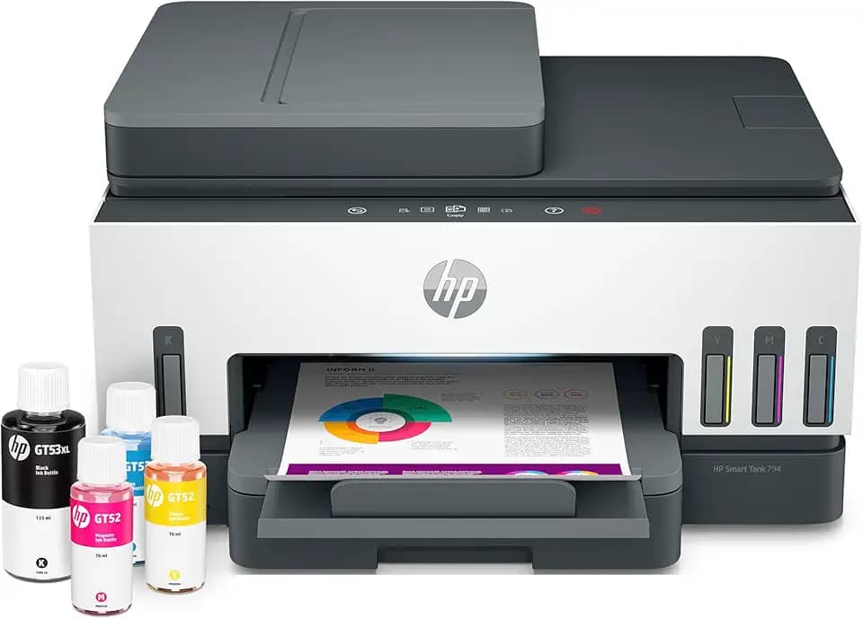 Impressora Multifuncional HP Smart Tank 794 Tanque de Tinta Colorida Wi-Fi Scanner Duplex, Bluetooth.Funções: Imprimir, Copiar, Digitalizar. Cor: Branco (2G9Q9A)