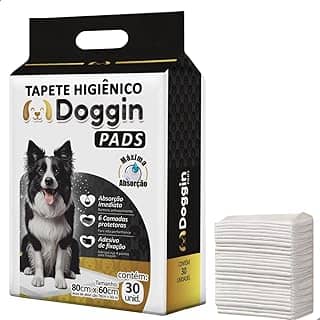 Tapete Higiênico 80cm x 60cm 30 Unidades para Cachorro Sanitário Super Absorvente Antivazamento Alta Absorção Descartável Premium Atrativo 6 Camadas Doggin