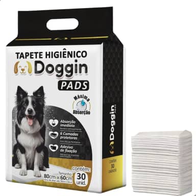 Tapete Higiênico 80cm x 60cm 30 Unidades para Cachorro Sanitário Super Absorvente Antivazamento Alta Absorção Descartável Premium Atrativo 6 Camadas Doggin