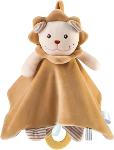 Naninha - Manta de Bebê com Leãozinho e Chocalho, Toalha Calmante Super Macia 100% Algodão, Kit Presente 0-12 Meses, Brinquedo Sensorial com Mordedor e Sons