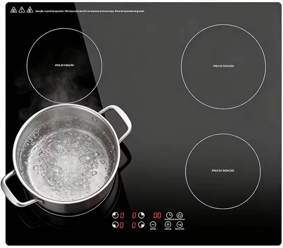 Cooktop de Indução 4 bocas controle independente 7000 W, 9 níveis de potência, trava para crianças, Controle de toque, cozinha moderna e elegante, 220V