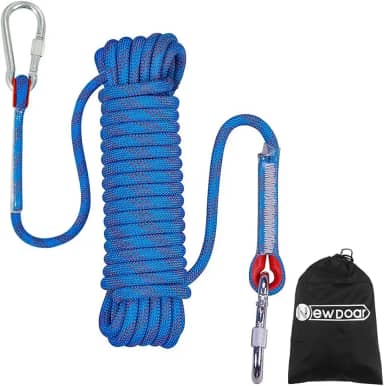 NewDoar Corda de escalada 8 (5/40.6 cm), 10 mm (3/20.3 cm), corda acessório de alta resistência com 2 ganchos de aço, para resgate ao ar livre, corda de rapel, penhascos, bordas, equipamento de alça
