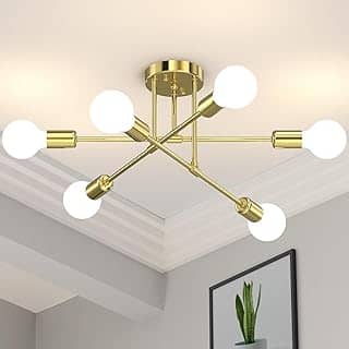 Luminária Pendente Moderna, 6 Luzes, Acabamento em Dourado, para Sala de Estar, Cozinha e Quarto (Lâmpada Não Incluída) (Ouro)