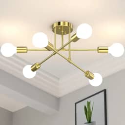 Luminária Pendente Moderna, 6 Luzes, Acabamento em Dourado, para Sala de Estar, Cozinha e Quarto (Lâmpada Não Incluída) (Ouro)