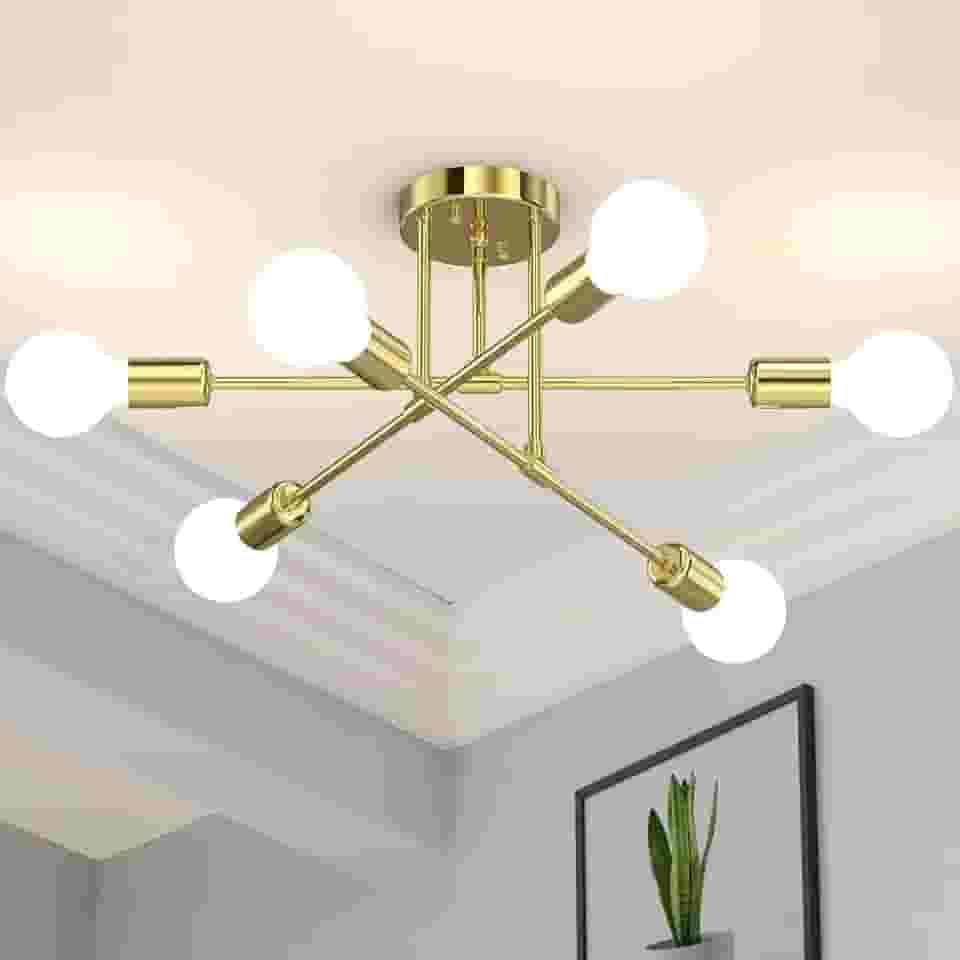 Luminária Pendente Moderna, 6 Luzes, Acabamento em Dourado, para Sala de Estar, Cozinha e Quarto (Lâmpada Não Incluída) (Ouro)