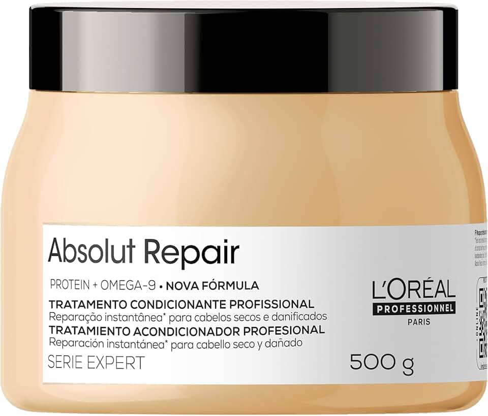 L'Oréal Professionnel Máscara Capilar Absolut Repair, Tratamento Capilar Proteico Para Nutrição Profunda, Hidrata, Repara Danos e Acrescenta Brilho, Para Cabelos Secos e Danificados, 500g