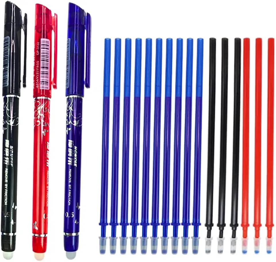 Kit 3 caneta que apaga com calor, 16 refis