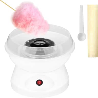 Máquina de Algodão Doce Elétrica Portátil 110V – Mini Maker Compacta com Ventosas, 500W de Potência, Fácil de Usar e Ideal para Festas e Crianças (Branco)