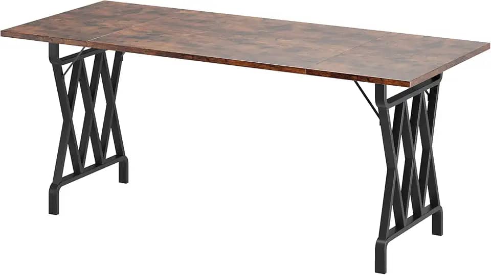 GAOMON Mesa de jantar Farmhouse para 8 pessoas, mesa de jantar retangular de 180 cm de comprimento, topo de madeira com chamas grossas, mesa de cozinha de madeira com moldura de metal resistente - X