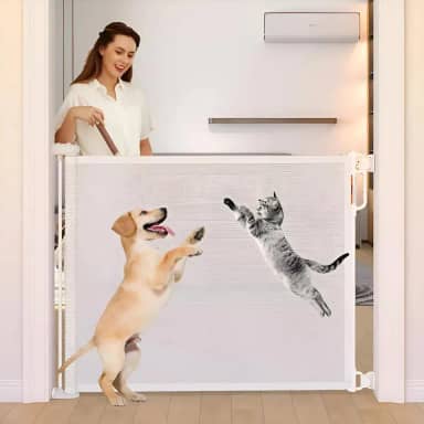 Grade de proteção para pet Cachorro 69 cm Altura, Retrátil Ajustável e Extensível 86 * 140cm, Ideal para Pets e Bebês, Portão de Segurança para Escadas, Portas e Ambientes