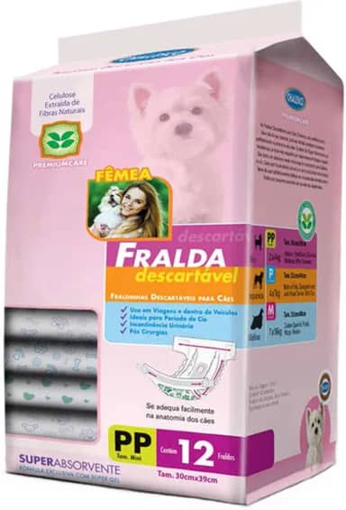 Chalesco Fralda Descartável Cães Fêmeas Branco/Rosa Extra Pequeno 12 Unidades