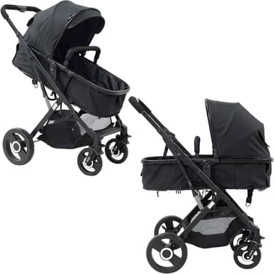 Carrinho de Bebê Passeio Reversível Moisés 2 em 1 Baby Style Magnus 15Kg Compacto Confortável Ajustável Capota Cesto 4 Rodas Preto