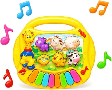 Piano Musical Infantil Teclado Colorido com Animais Brinquedo Educativo Bilíngue para Bebês com Pilhas Inclusas