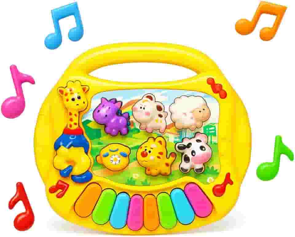 Piano Musical Infantil Teclado Colorido com Animais Brinquedo Educativo Bilíngue para Bebês com Pilhas Inclusas