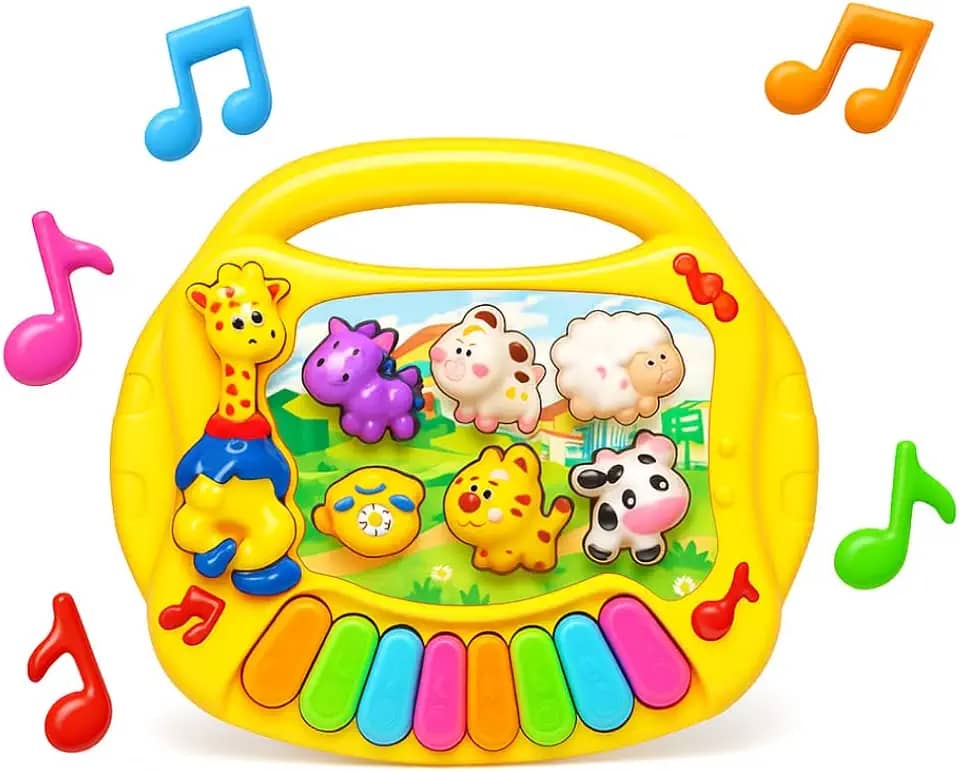 Piano Musical Infantil Teclado Colorido com Animais Brinquedo Educativo Bilíngue para Bebês com Pilhas Inclusas