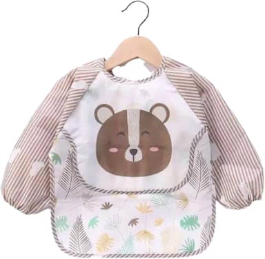 Babador Manga Longa Impermeável Avental Con Cata Migalhas - Blw - Urso Marrom