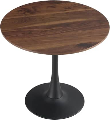 HYYTEIBL Mesa de jantar de tulipa redonda de 59,4 cm para 2 a 4 pessoas com tampo de nogueira e base de pedestal de metal preto, mesa pequena moderna de meados do século para cozinha, sala de estar