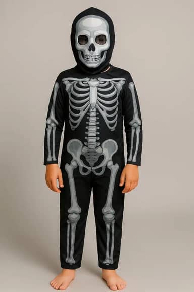 Fantasia Infantil Esqueleto Caveira Criança Halloween Unissex Roupa Mascara Luxo