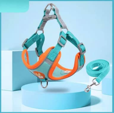 Coleira Peitoral para cachorro pequenos e médios com guia para pet colete confortável (Azul, 2-3 KG)