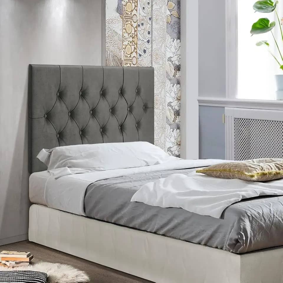 Cabeceira Capitonê Solteiro Suspensa Suede Cama Box Quarto Painel Para Parede (Cinza)