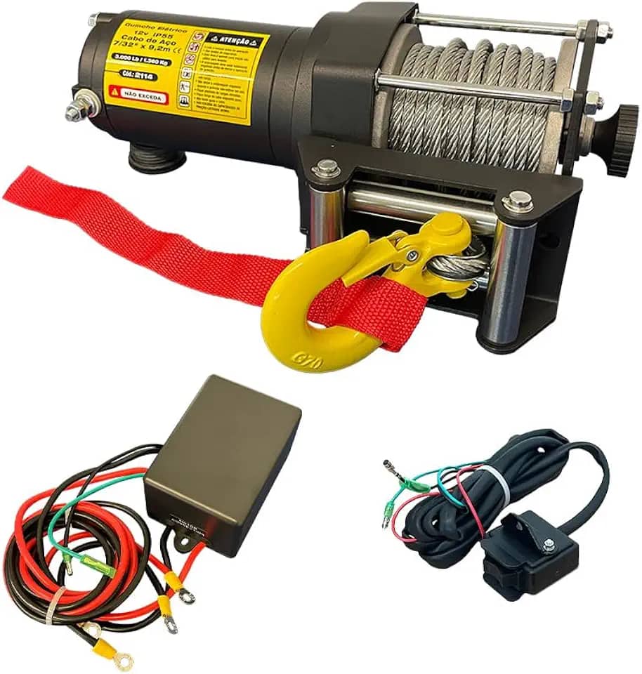 Guincho Elétrico 12v - 3.000 Lb | 1.360 Kg com Cabo de Aço 9,2 metros, Elevi