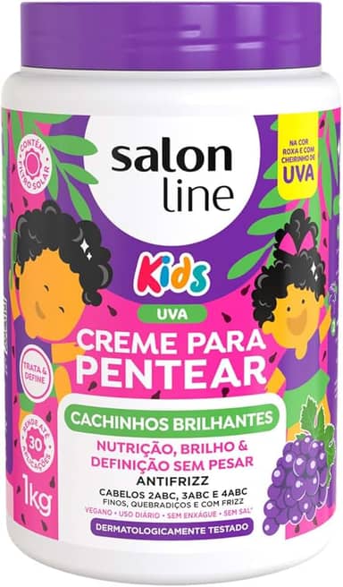 Salon Line, Creme de Pentear Kids, Cachinhos Brilhantes, Uva, Vegano - Para Cabelos Ondulados, Cacheados e Crespos, 1kg