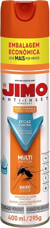 JIMO Anti Inseto Multi Inseticida Eficaz Contra Mosquitos Dengue Pernilongos Moscas Baratas e Formigas Aerossol 400ml