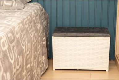 Puff Baú Organizador 80 Litros Assento Suede Fibra Sintética Quarto Decorativo(BRANCO/CINZA)