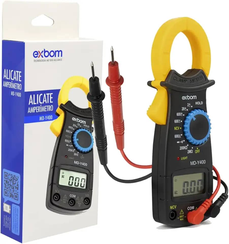 Alicate Amperímetro Digital Exbom MD‑Y400 – True RMS, LCD Grande, Bip de Continuidade, Auto Range e Medição AC/DC até 200 A